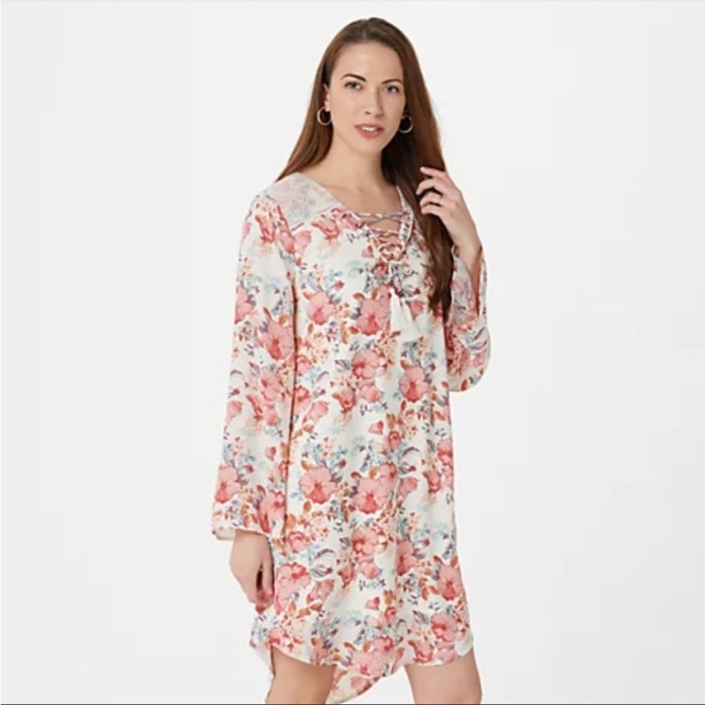 Feminine Peasant Floral Dress Small Bohemian Lace Up Tassel Milkmaid Prairie